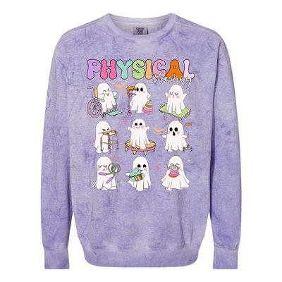 Physical Therapy Halloween Boo Ghost Spooky Season Colorblast Crewneck Sweatshirt