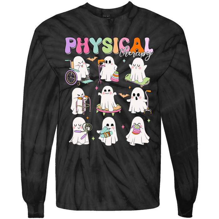 Physical Therapy Halloween Boo Ghost Spooky Season Tie-Dye Long Sleeve Shirt