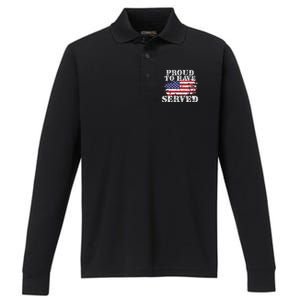 Proud To Have Served American Veteran Fathers Day Performance Long Sleeve Polo