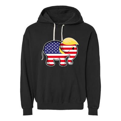 Pro Trump Hair Elephant Red White Blue Flag Republican Garment-Dyed Fleece Hoodie