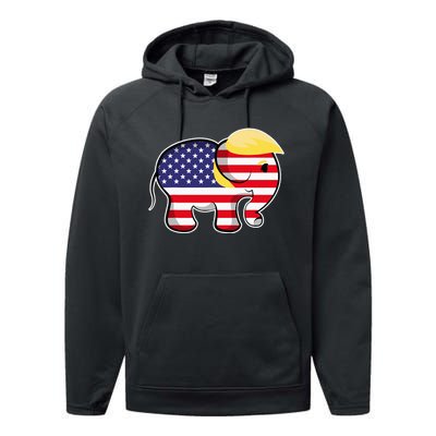 Pro Trump Hair Elephant Red White Blue Flag Republican Performance Fleece Hoodie