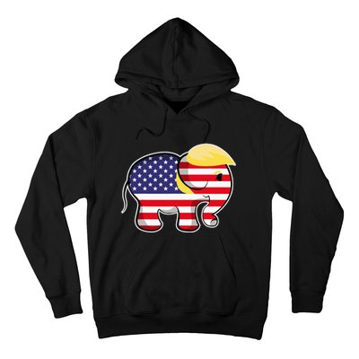 Pro Trump Hair Elephant Red White Blue Flag Republican Hoodie