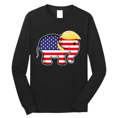 Pro Trump Hair Elephant Red White Blue Flag Republican Long Sleeve Shirt