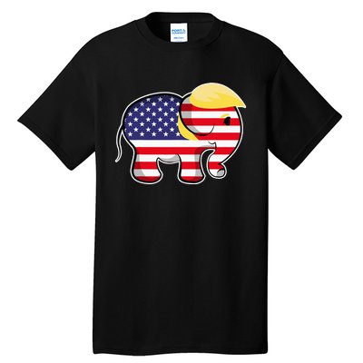 Pro Trump Hair Elephant Red White Blue Flag Republican Tall T-Shirt