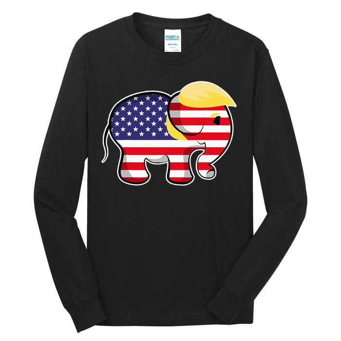 Pro Trump Hair Elephant Red White Blue Flag Republican Tall Long Sleeve T-Shirt