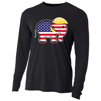 Pro Trump Hair Elephant Red White Blue Flag Republican Cooling Performance Long Sleeve Crew