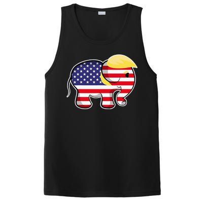 Pro Trump Hair Elephant Red White Blue Flag Republican PosiCharge Competitor Tank