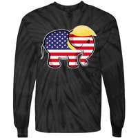 Pro Trump Hair Elephant Red White Blue Flag Republican Tie-Dye Long Sleeve Shirt