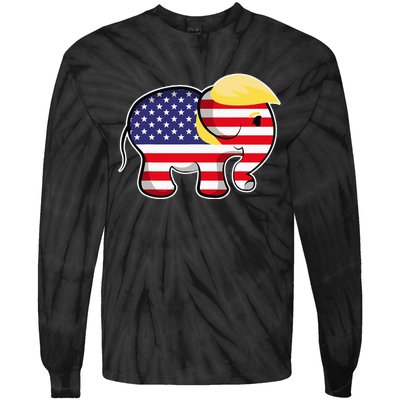 Pro Trump Hair Elephant Red White Blue Flag Republican Tie-Dye Long Sleeve Shirt