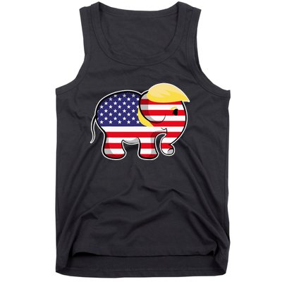 Pro Trump Hair Elephant Red White Blue Flag Republican Tank Top