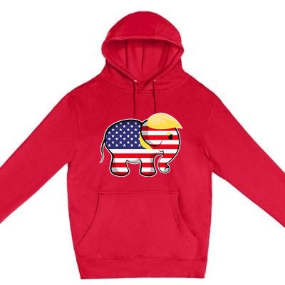 Pro Trump Hair Elephant Red White Blue Flag Republican Premium Pullover Hoodie