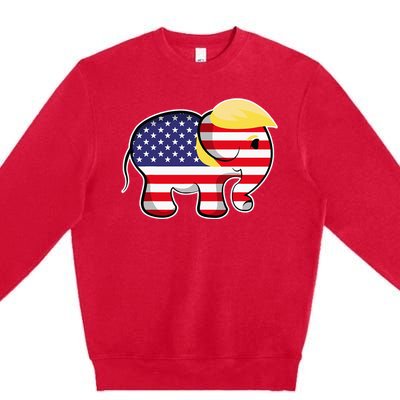 Pro Trump Hair Elephant Red White Blue Flag Republican Premium Crewneck Sweatshirt