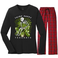 Plant Think Happy Thoughts Women's Long Sleeve Flannel Pajama Set 