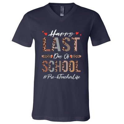 Prek Teacher Happy Last Day Of School Summer Funny Leopard V-Neck T-Shirt