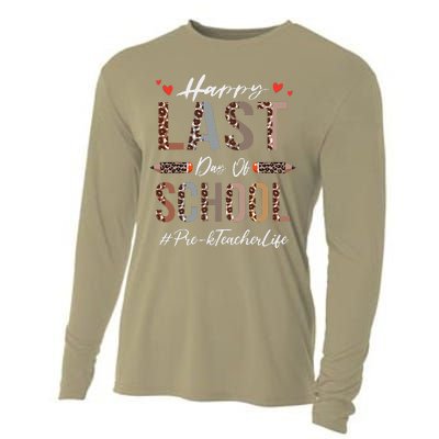 Prek Teacher Happy Last Day Of School Summer Funny Leopard Cooling Performance Long Sleeve Crew