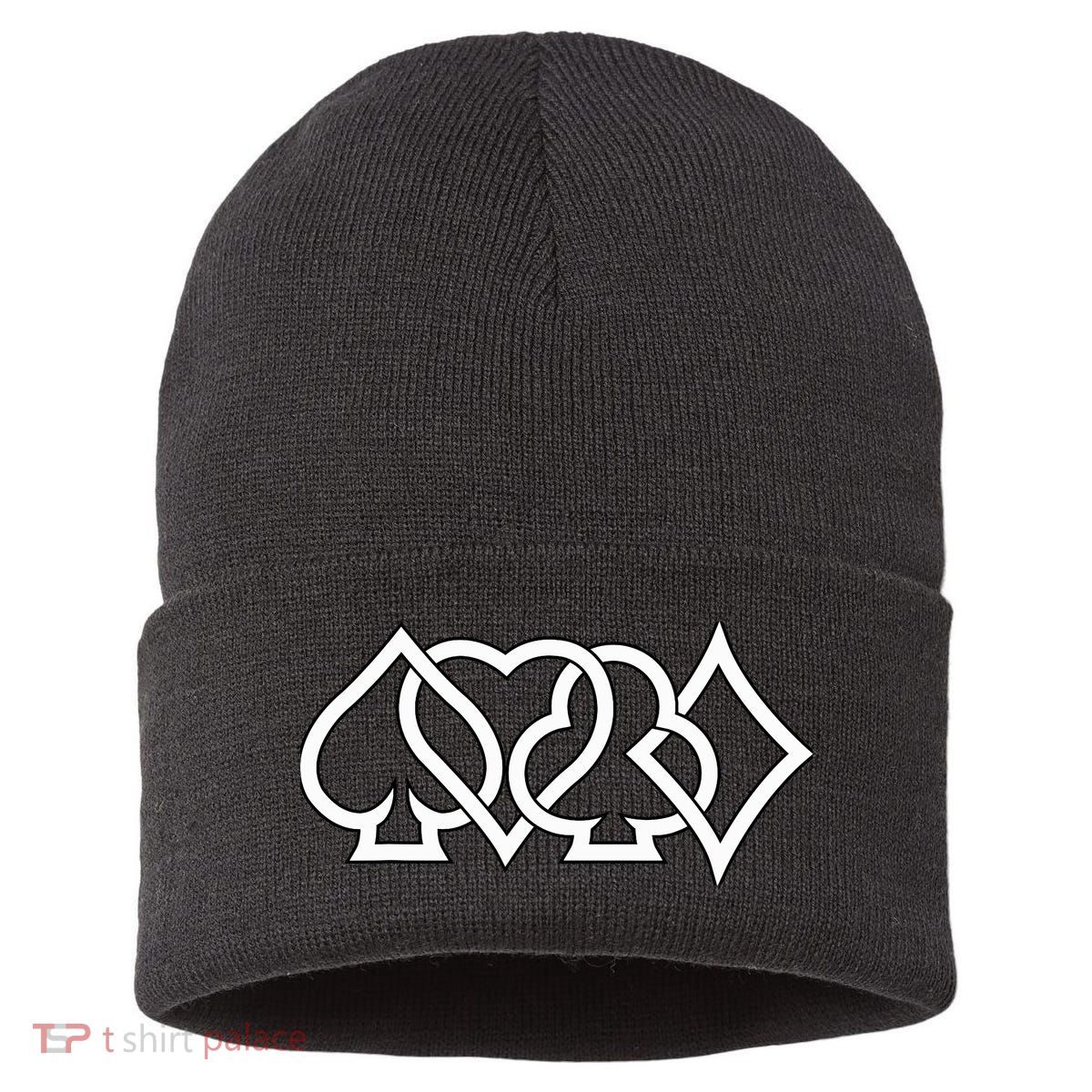 Poker Texas HoldEm Card Suits Gambling Casino Gambler Sustainable Knit Beanie