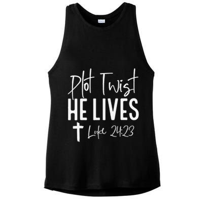 Plot Twist He Lives 2423 Jesus Easter Christian Apparel Ladies PosiCharge Tri-Blend Wicking Tank