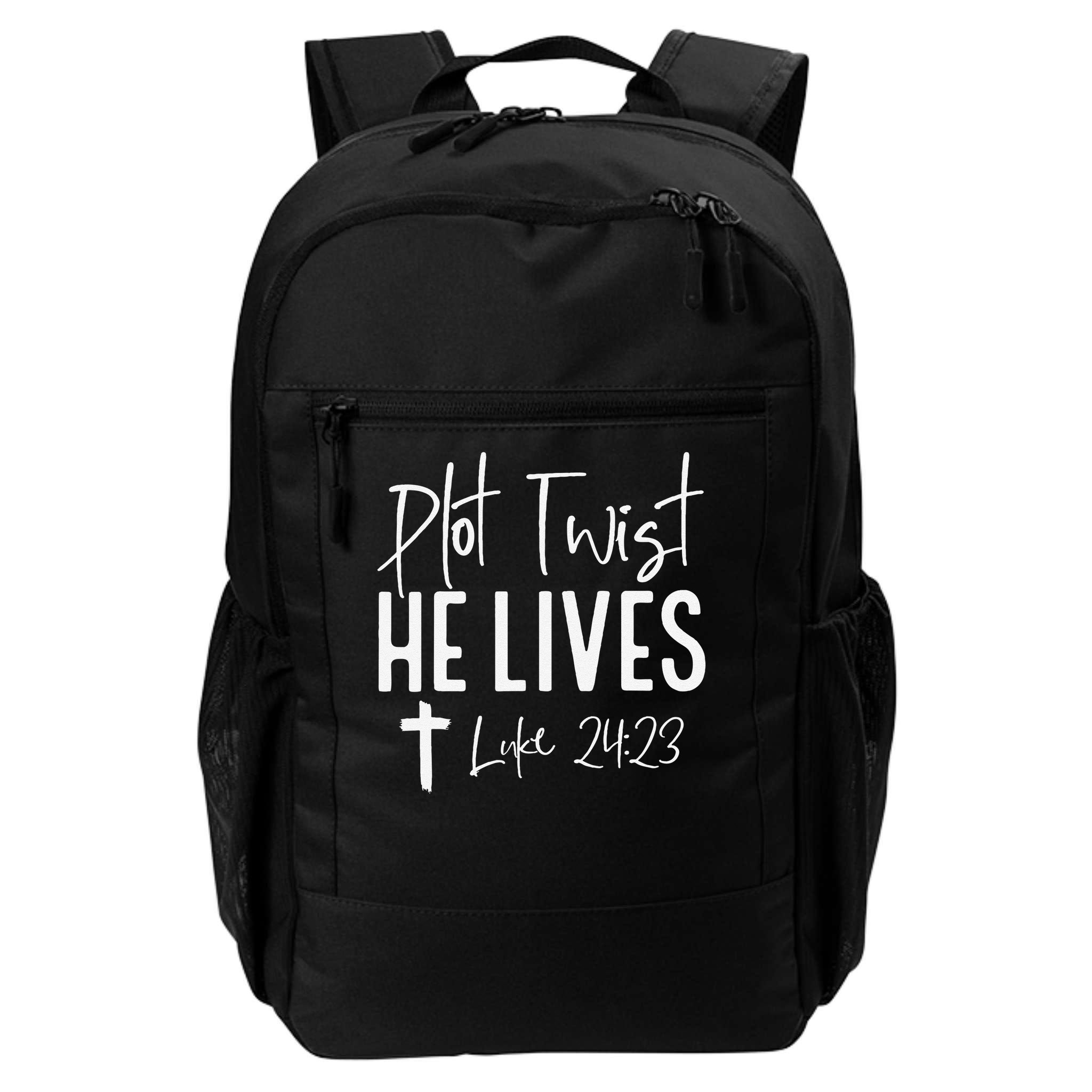Plot Twist He Lives 2423 Jesus Easter Christian Apparel Backpack