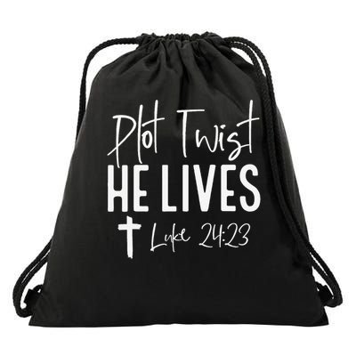 Plot Twist He Lives 2423 Jesus Easter Christian Apparel Drawstring Bag