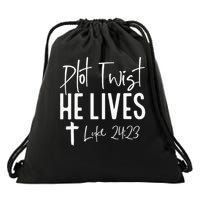 Plot Twist He Lives 2423 Jesus Easter Christian Apparel Drawstring Bag