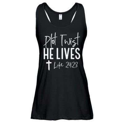 Plot Twist He Lives 2423 Jesus Easter Christian Apparel Ladies Essential Flowy Tank