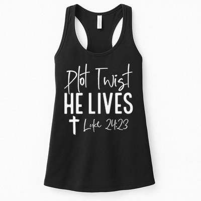 Plot Twist He Lives 2423 Jesus Easter Christian Apparel Womens Tank Top