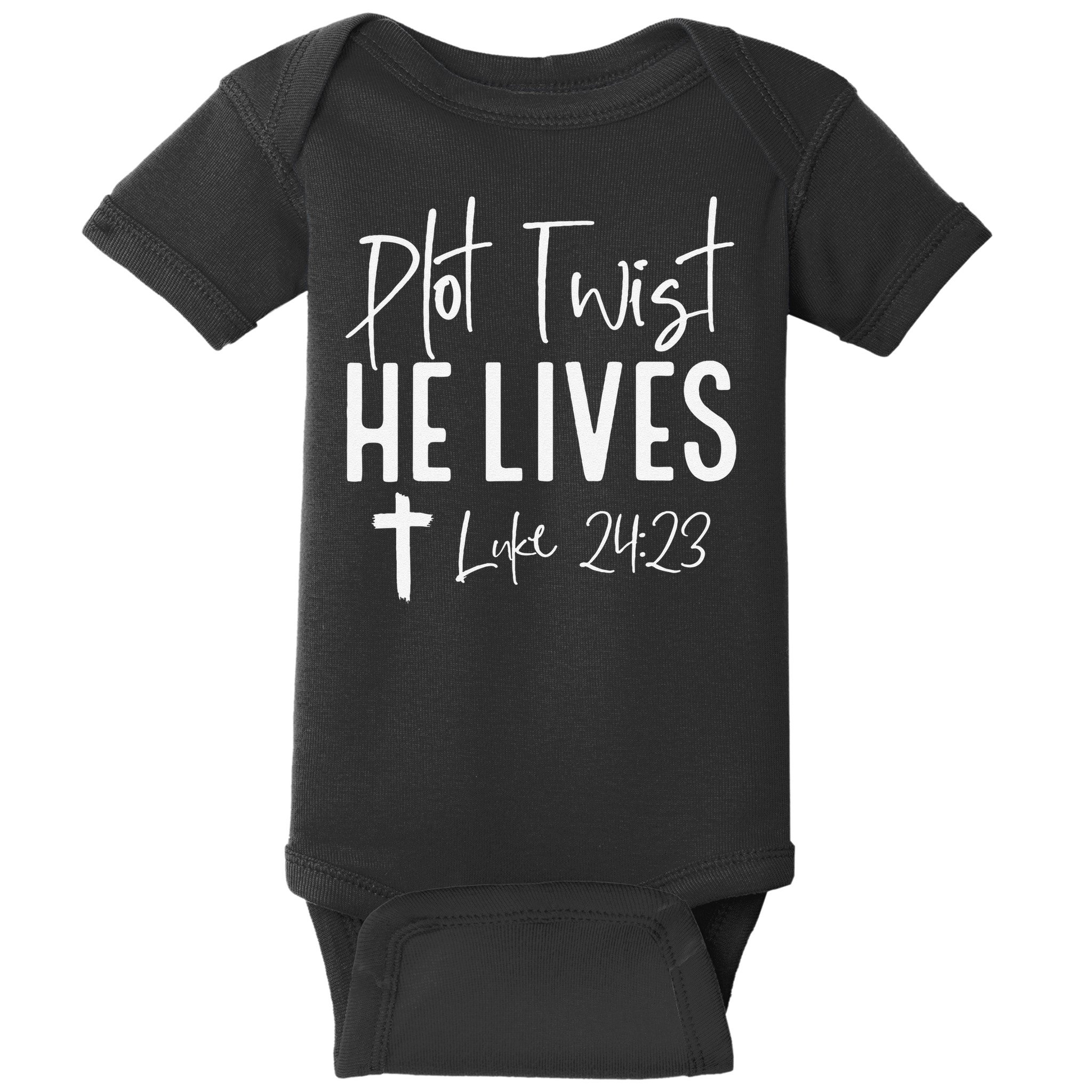 Plot Twist He Lives 2423 Jesus Easter Christian Apparel Baby Bodysuit