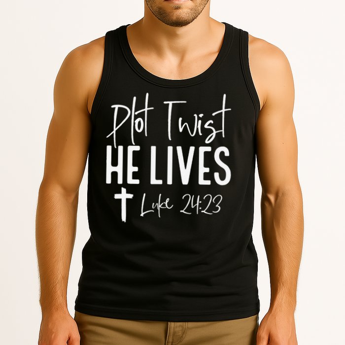Plot Twist He Lives 2423 Jesus Easter Christian Apparel Tank Top