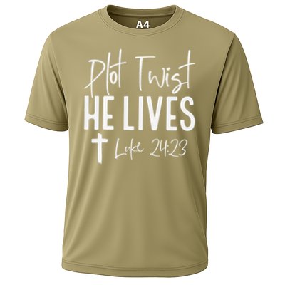 Plot Twist He Lives 2423 Jesus Easter Christian Apparel Performance Shirt