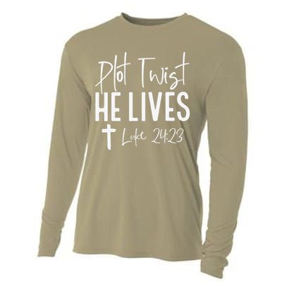 Plot Twist He Lives 2423 Jesus Easter Christian Apparel Cooling Performance Long Sleeve Crew