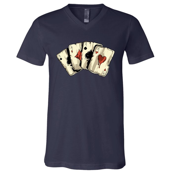 Poker Texas HoldEm Gambling Casino 4 Aces Poker V-Neck T-Shirt