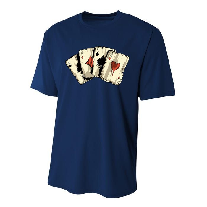 Poker Texas HoldEm Gambling Casino 4 Aces Poker Performance Sprint T-Shirt