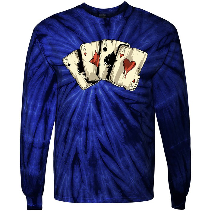 Poker Texas HoldEm Gambling Casino 4 Aces Poker Tie-Dye Long Sleeve Shirt