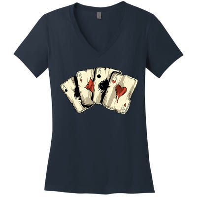 Poker Texas HoldEm Gambling Casino 4 Aces Poker Women's V-Neck T-Shirt