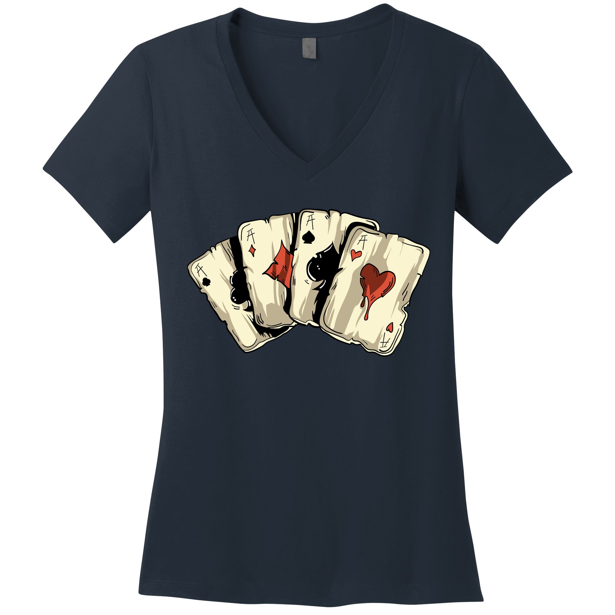 Poker Texas HoldEm Gambling Casino 4 Aces Poker Women's V-Neck T-Shirt