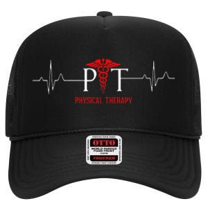 Physical Therapy Heartbeat Gift For Physical Therapist High Crown Mesh Back Trucker Hat