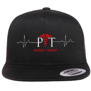 Physical Therapy Heartbeat Gift For Physical Therapist Flat Bill Trucker Hat