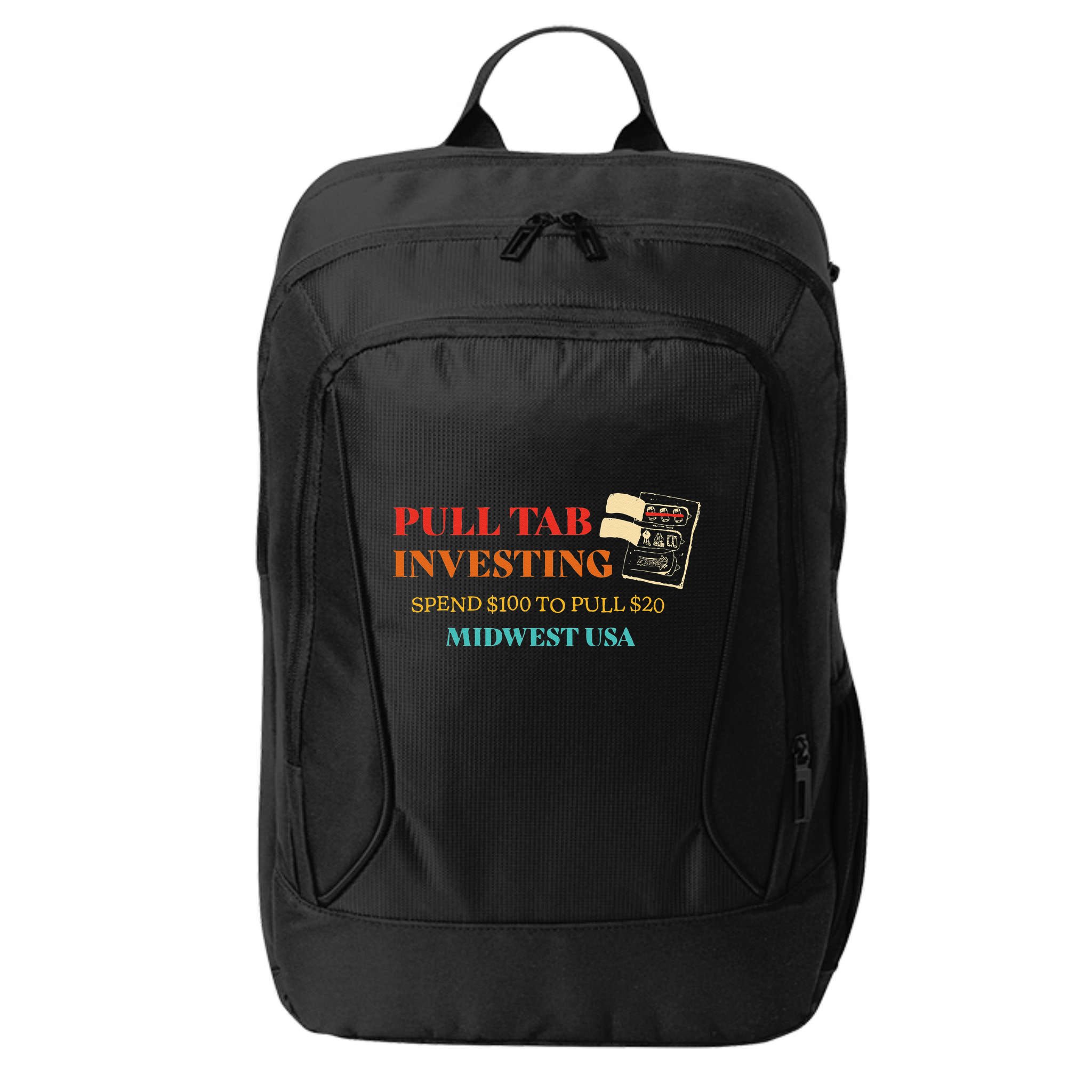 Pull Tab Investing Spend $100 To Pull $20 Midwest Usa City Backpack