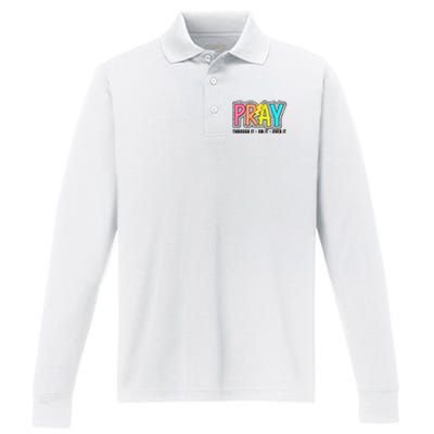 Pray Thought It On It Over It Performance Long Sleeve Polo