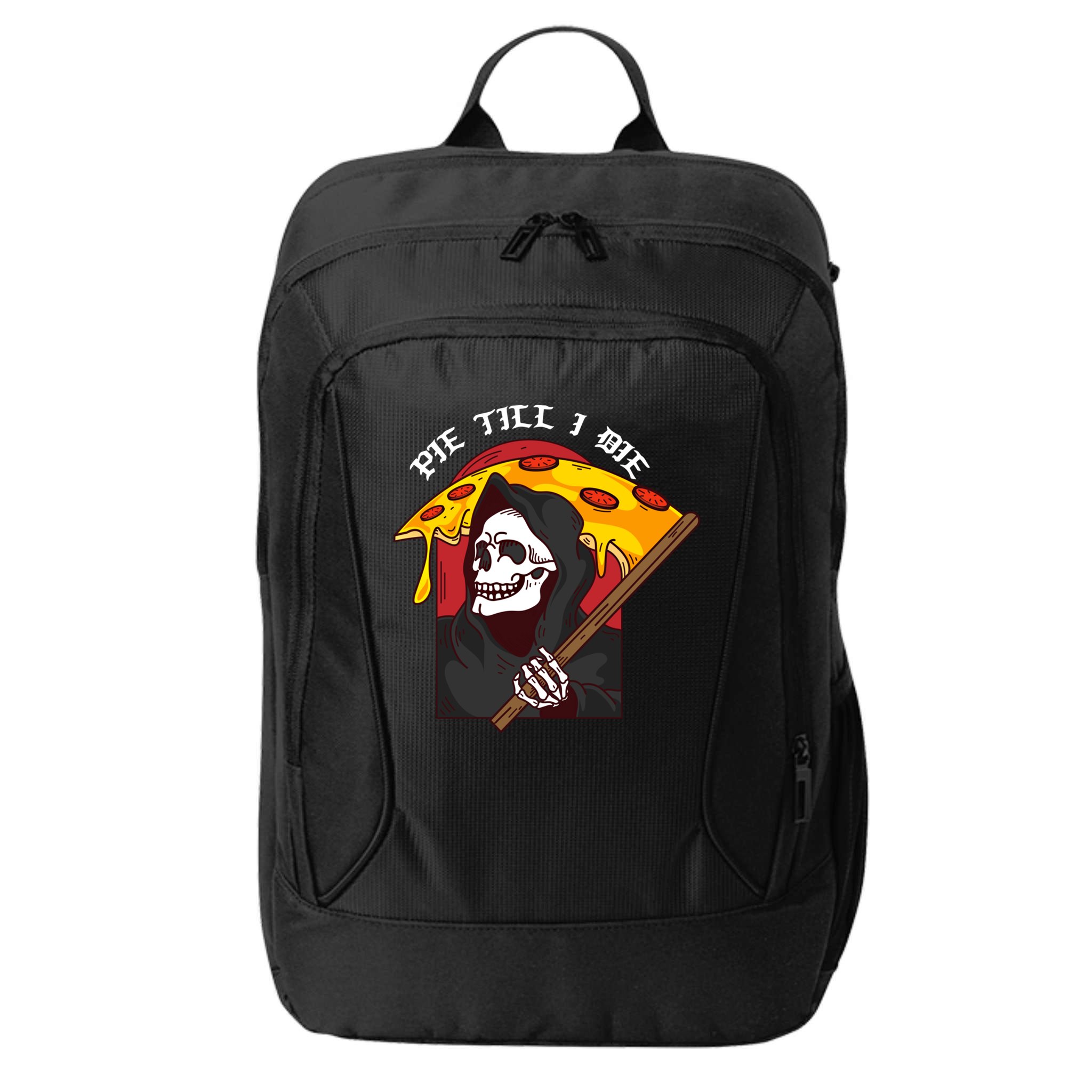 Pie Till I Die Funny Pizza Skull Halloween Gift City Backpack