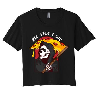 Pie Till I Die Funny Pizza Skull Halloween Gift Crop Top