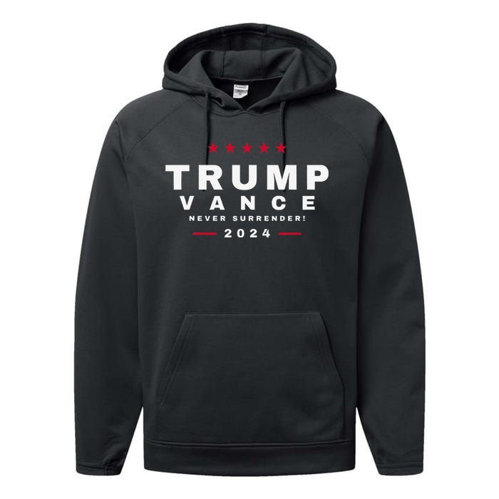 President Trump Jd Vance Vp Never Surrender! Maga Usa Performance Fleece Hoodie