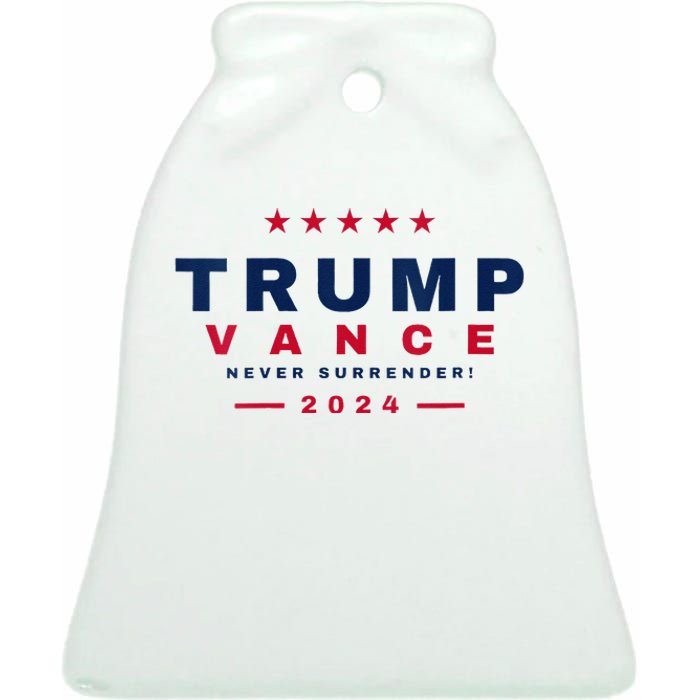 President Trump Jd Vance Vp Never Surrender! Maga Usa 2024 Ceramic Bell Ornament