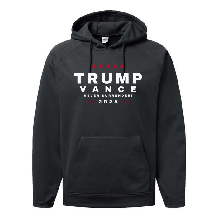 President Trump Jd Vance Vp Never Surrender! Maga Usa Performance Fleece Hoodie