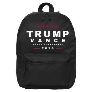 President Trump Jd Vance Vp Never Surrender! Maga Usa 16 in Basic Backpack