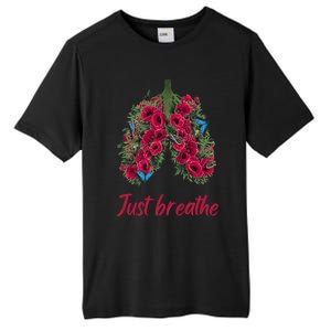 Positive Thinking Just Breathe Poppy Floral Lungs Nature Gift Tall Fusion ChromaSoft Performance T-Shirt