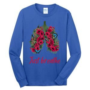 Positive Thinking Just Breathe Poppy Floral Lungs Nature Gift Tall Long Sleeve T-Shirt