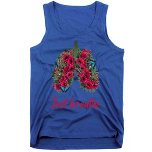 Positive Thinking Just Breathe Poppy Floral Lungs Nature Gift Tank Top