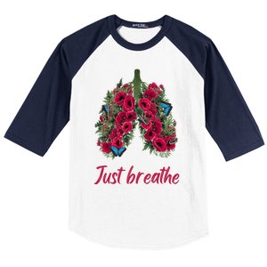 Positive Thinking Just Breathe Poppy Floral Lungs Nature Gift Baseball Sleeve Shirt