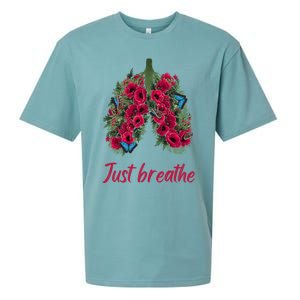 Positive Thinking Just Breathe Poppy Floral Lungs Nature Gift Sueded Cloud Jersey T-Shirt